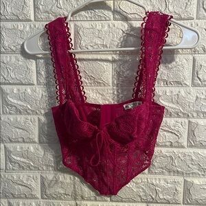 For Love And Lemons Fuchsia Lace Corset Top
